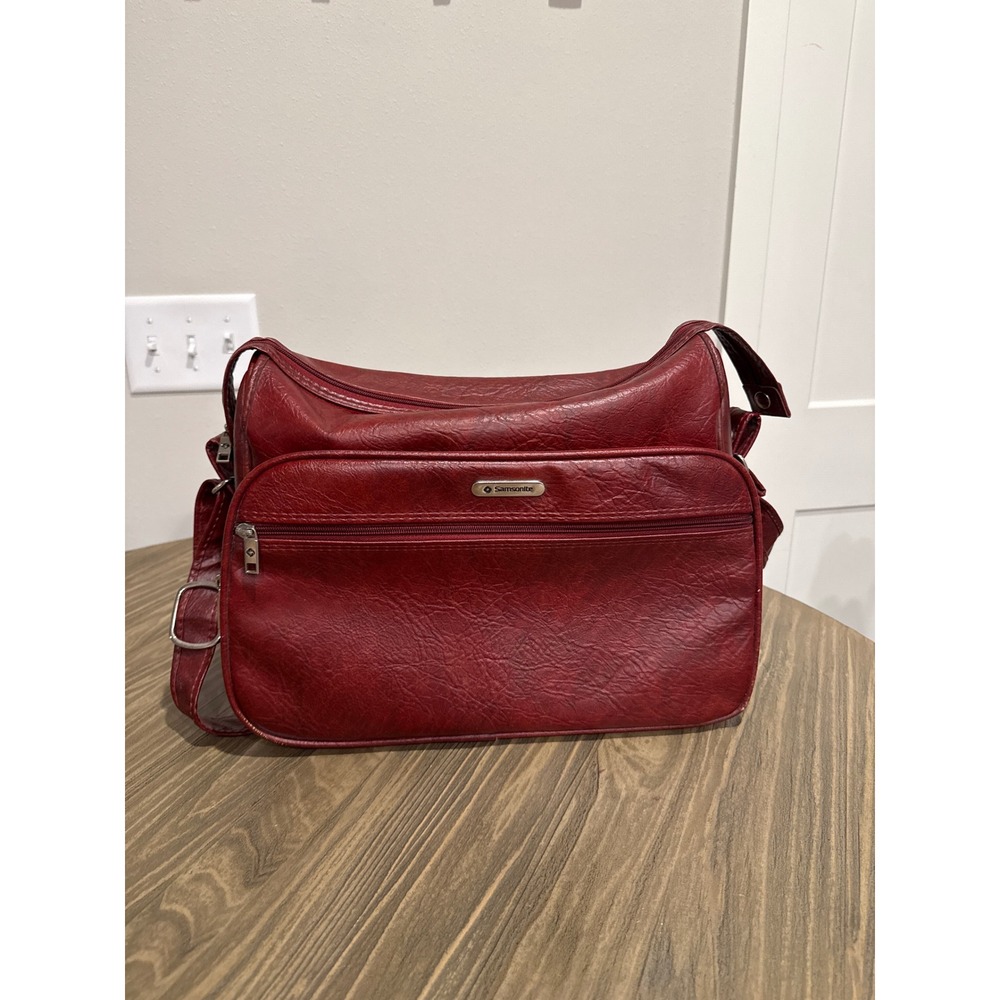 Vintage Samsonite Silhouette Shoulder Bag Carry On Travel Tote Red Faux Leather